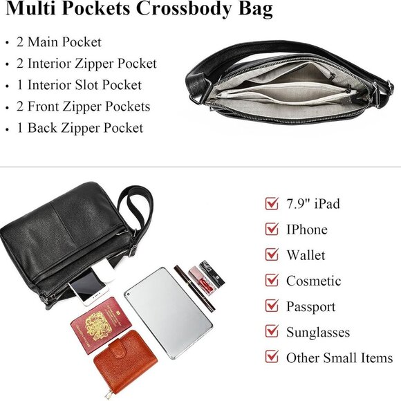 Stylish Women's Crossbody Handbag in Premium Black Leather – All-Day Comfort - Picture 5 of 8